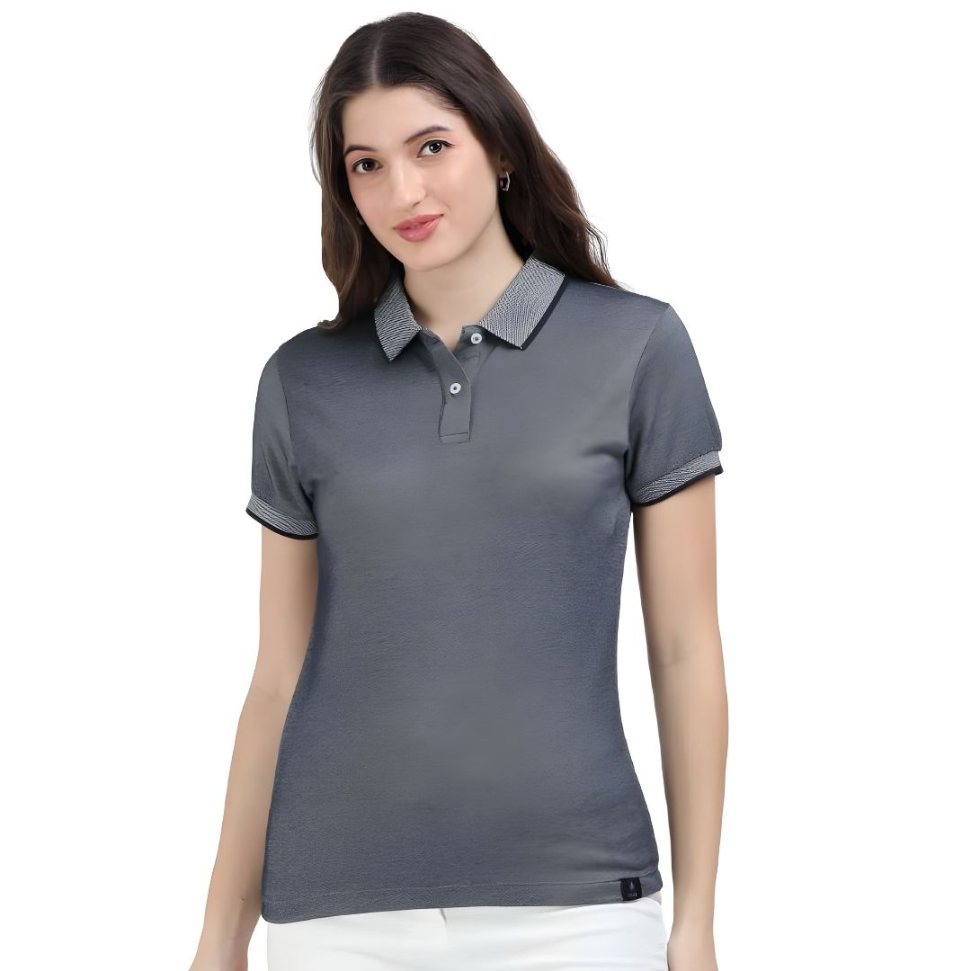 YES Women’s Grey Polo T-Shirt – Stylish Cotton Comfort Wear