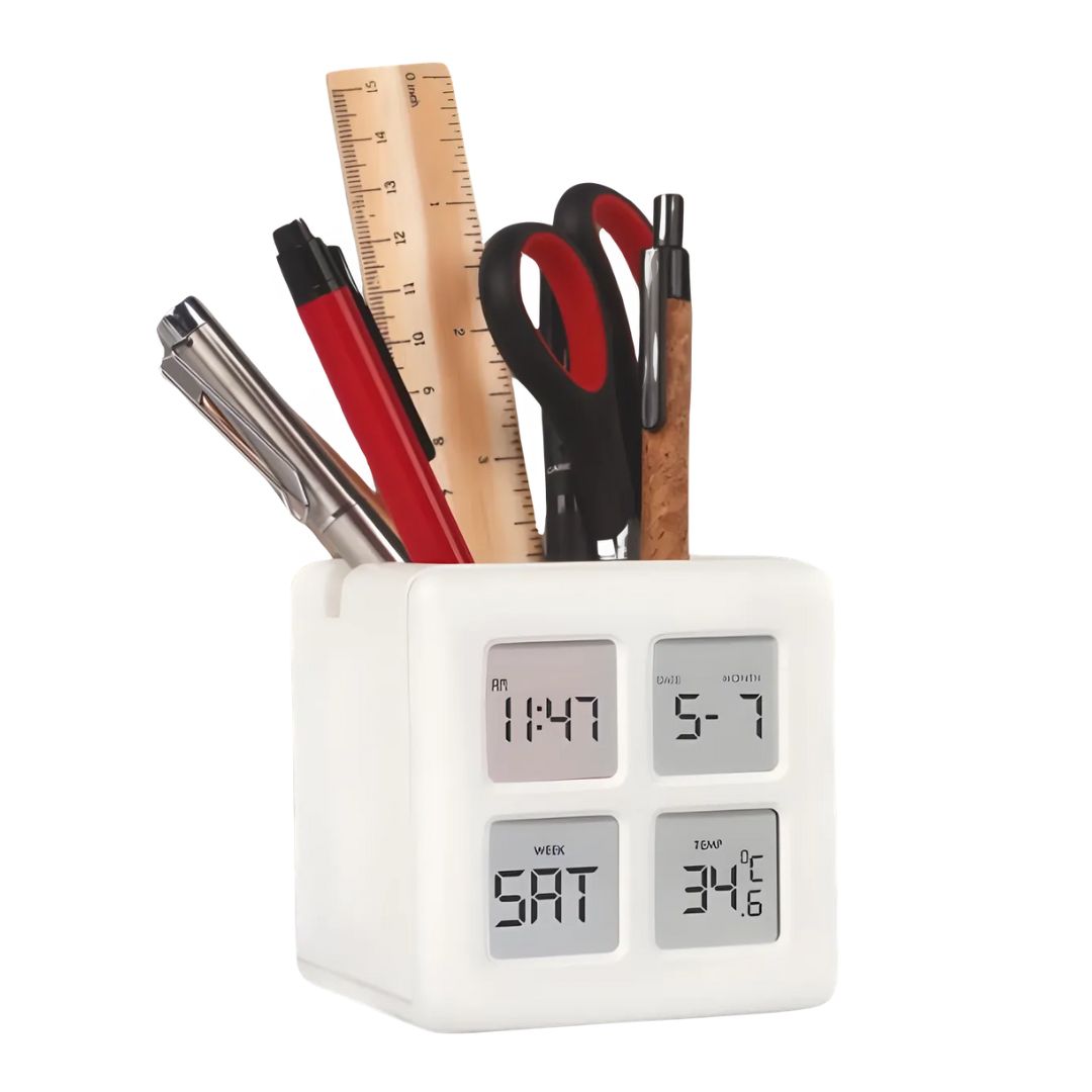 Multifunction magic table clock with spacious pen stand and phone holder