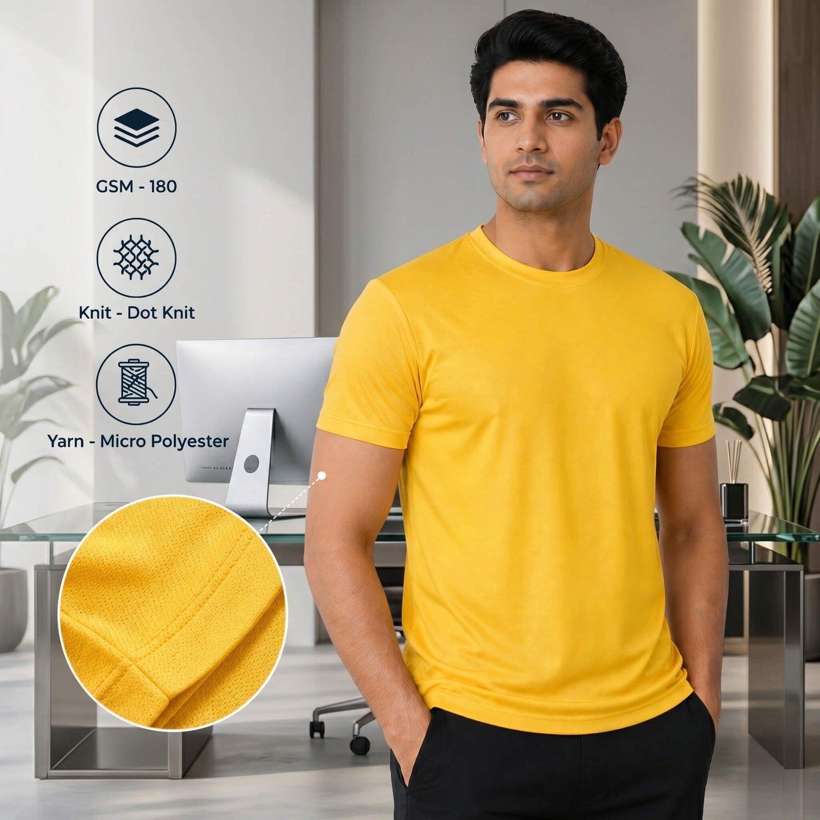 Airdry Golden Yellow round-neck T-shirt for corporate gifting
