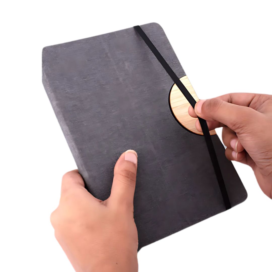 Multipurpose bamboo PU notebook with pen loop and elastic closure