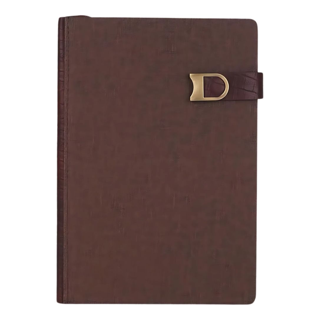Premium A5 brown two tone notebook with D flap buckle and double bookmark ribbon