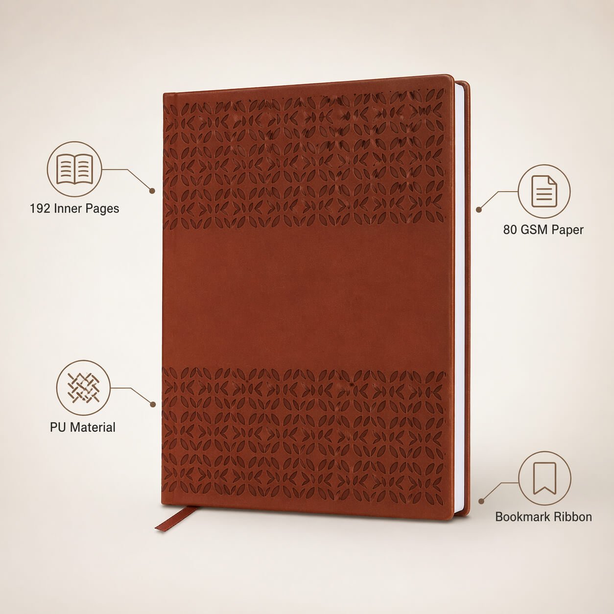 Floral PU notebook with bookmark ribbon Brown — corporate gift