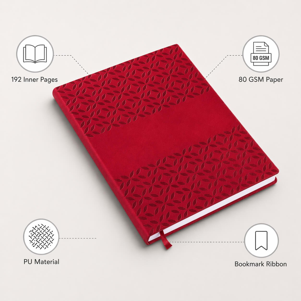 Floral PU notebook with bookmark ribbon Red — corporate gift