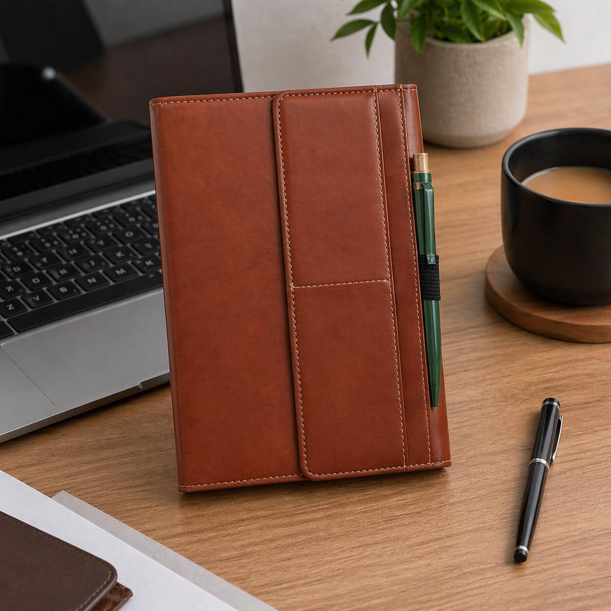FoldBook Stash: A5 Notebook with magnetic flap closure Tan — corporate gift