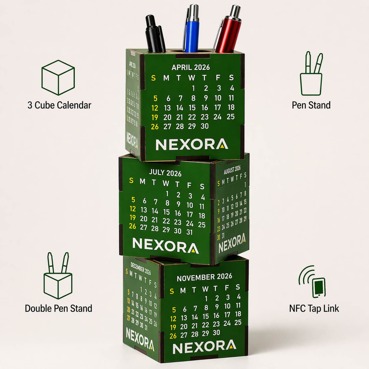 TapCube: 3 Cube Stacking Calendar with Pen stand & NFC — corporate gift