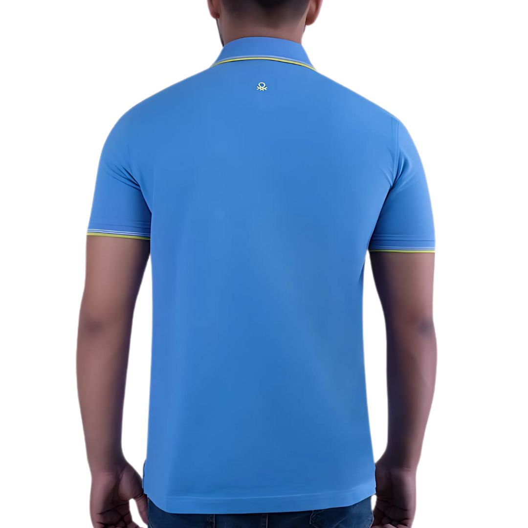 Sea blue cotton polo t-shirt back view