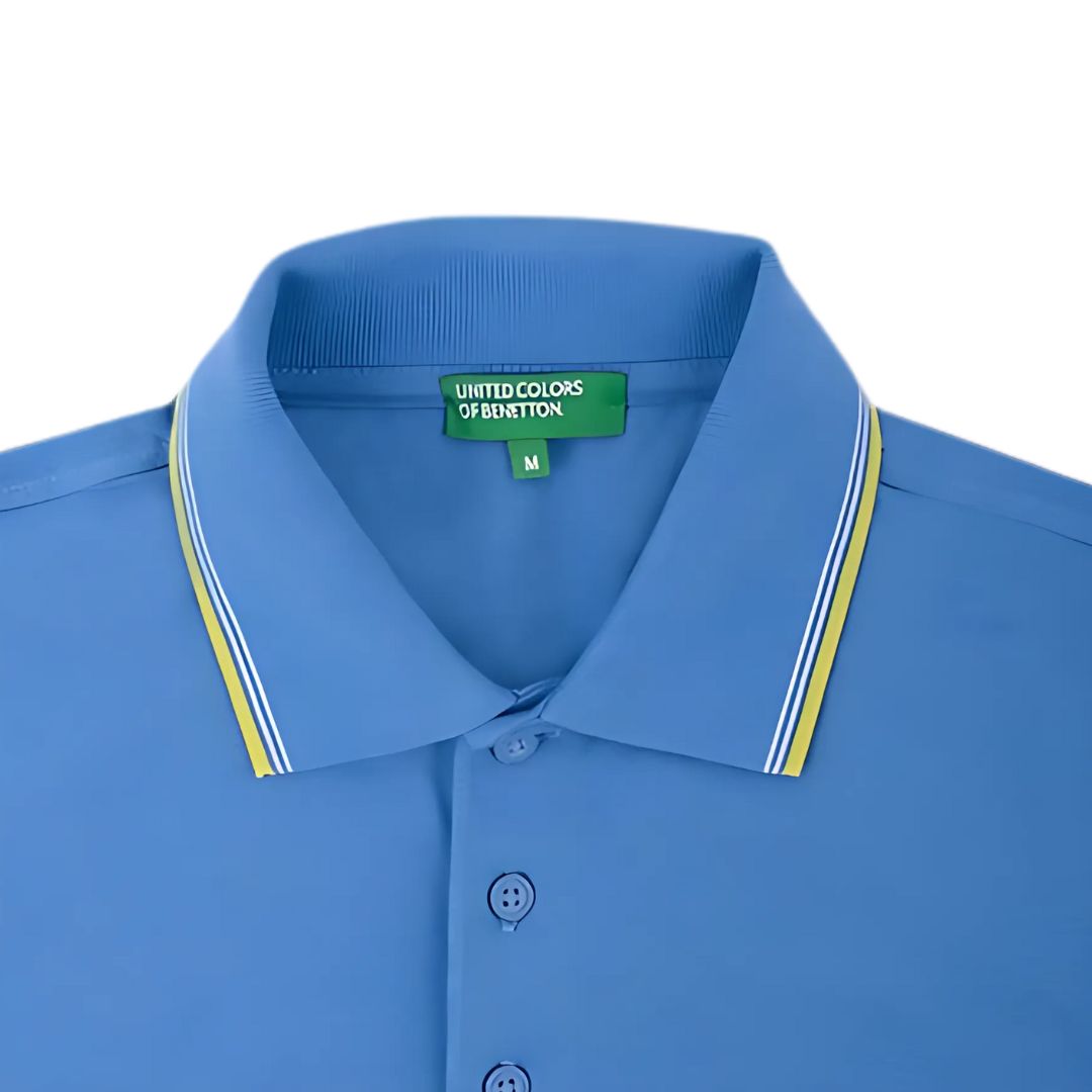 Sea blue cotton polo t-shirt back view
