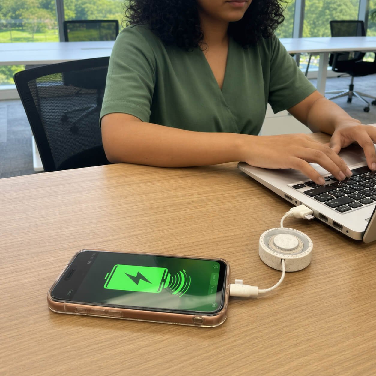 TidyCord Pure: Retractable Fast Charging cable with Data function in Wheat Straw material — corporate gift