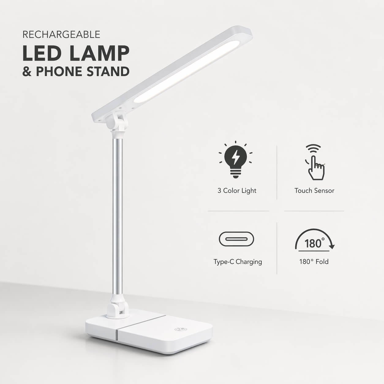 Metalix: Rechargeable Sleek metal neck LED lamp & Phone stand — corporate gift