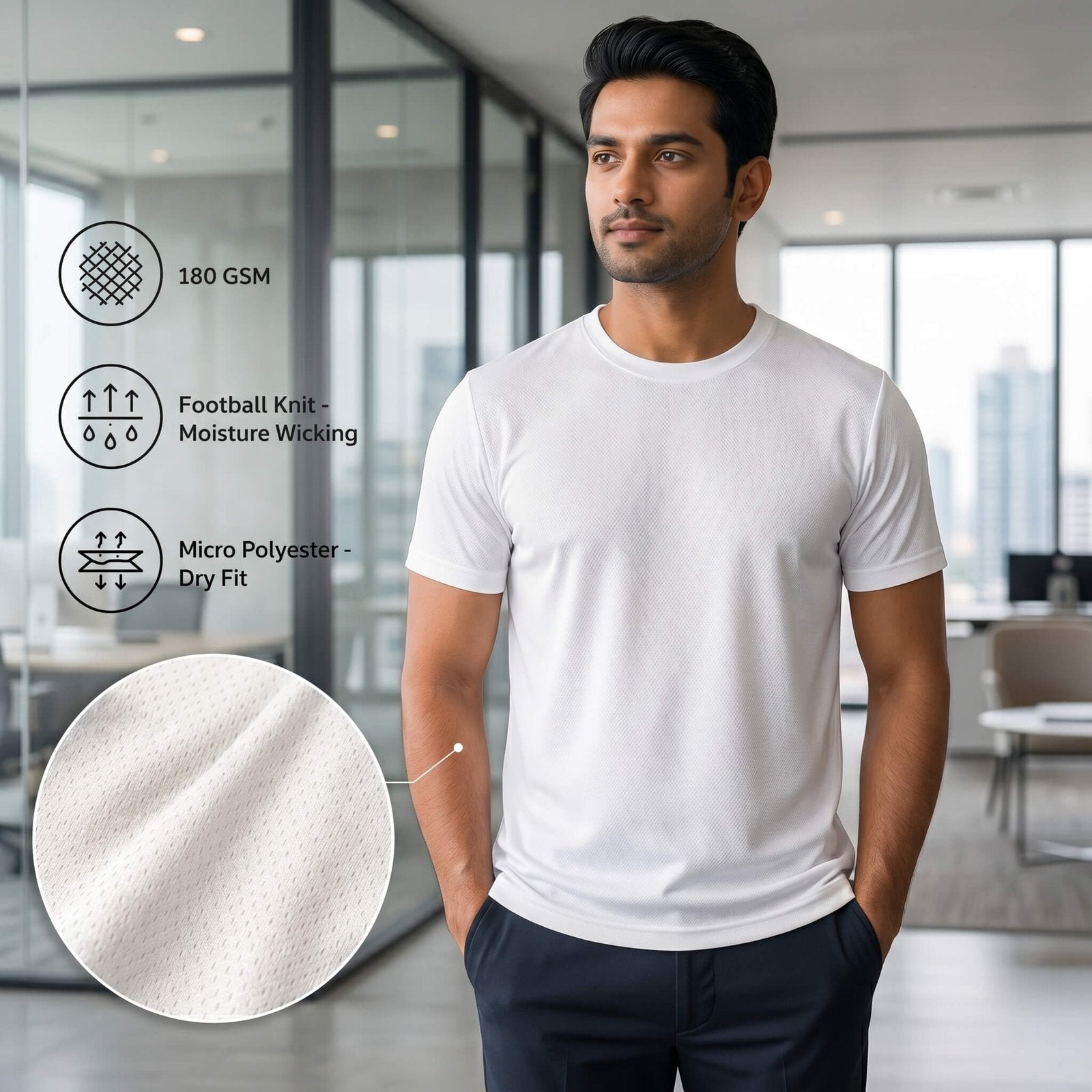 Falcon White round-neck T-shirt for corporate gifting