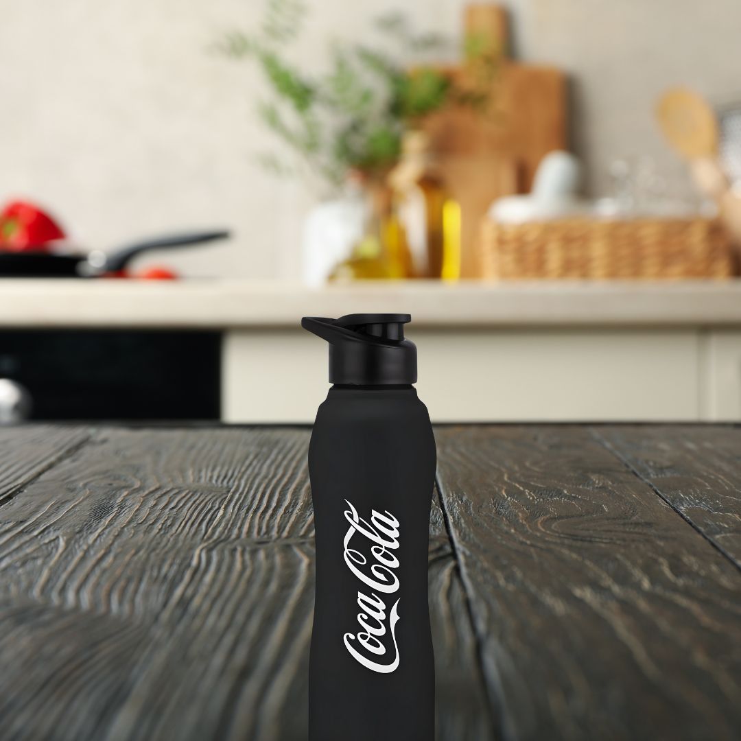 Black curvy stainless steel water bottle with leak-proof cap