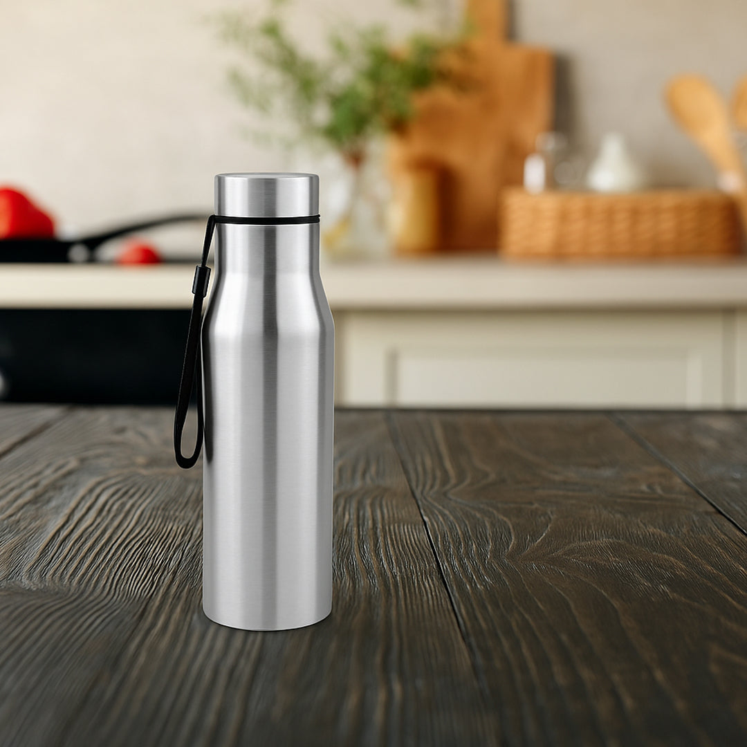 900ml silver stainless steel water bottle with carry strap