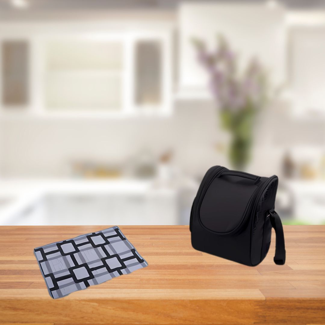Premium black lunch bag with waterproof table mat for Pik-Kit lunch box