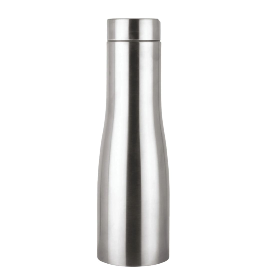 Sleek natural silver stainless steel water bottle with leakproof cap