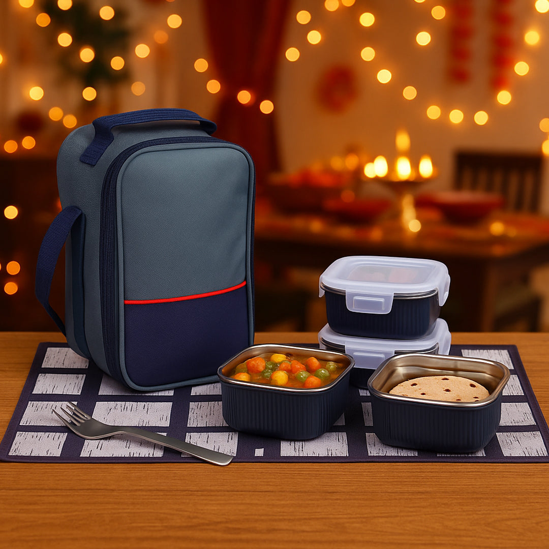 Zippy Square lunch box set with bag and stainless steel containers