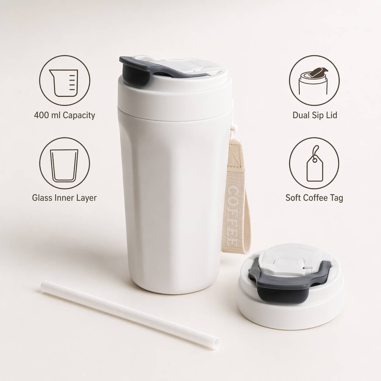 DuoSip: Glass sipper mug with outer Plastic body — corporate gift