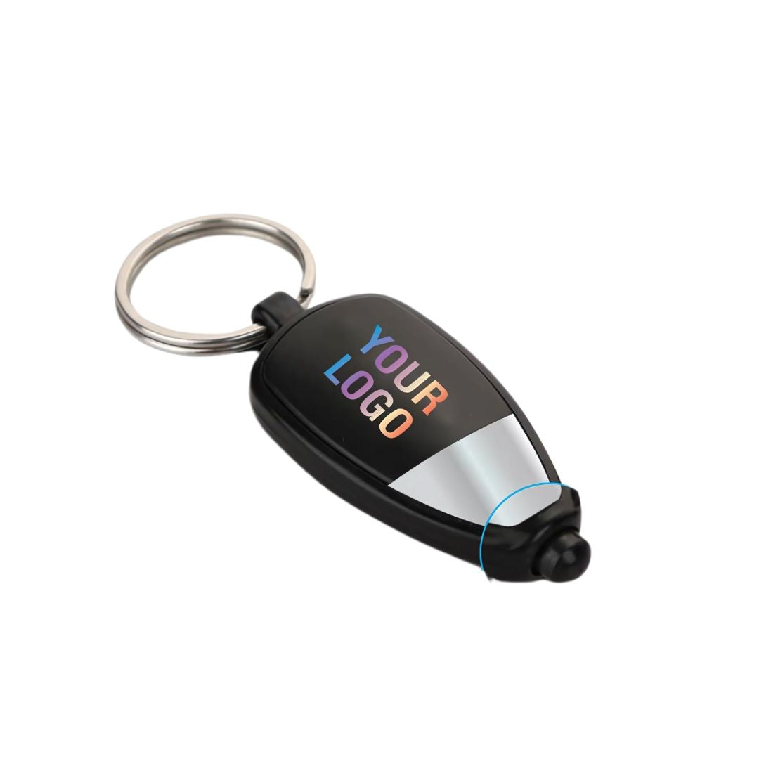 Two tone keychain with multicolor LED logo light