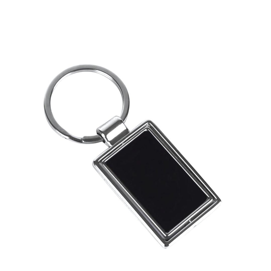 Rectangle rotating keychain with double side gunmetal plate – front view