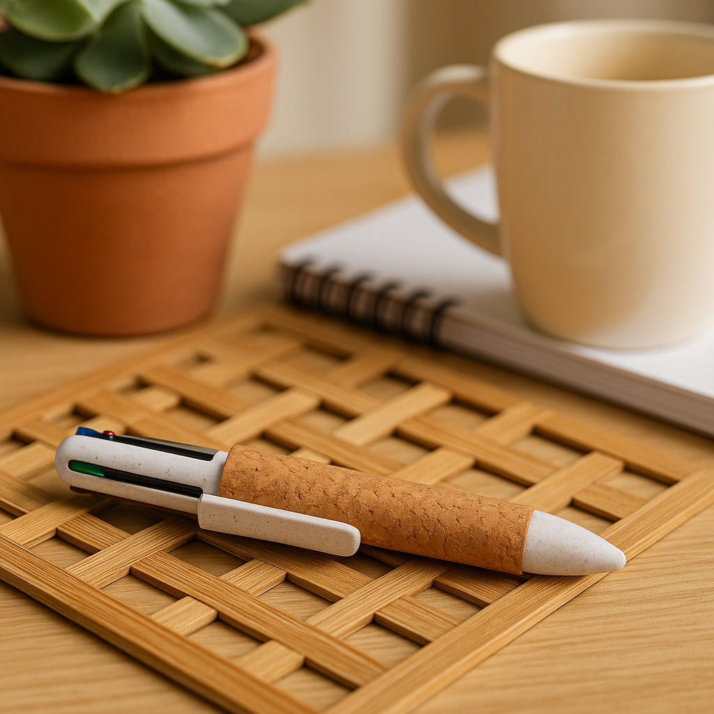 Eco-friendly cork grip multifunction pen with 4 color refills in hand