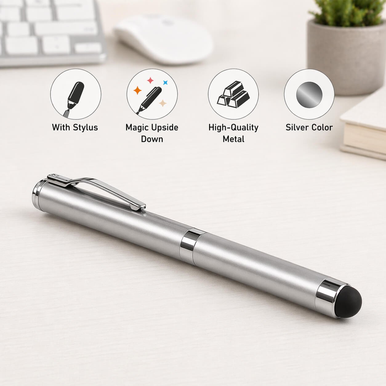 Anti gravity Magic metal pen with Stylus Silver — corporate gift