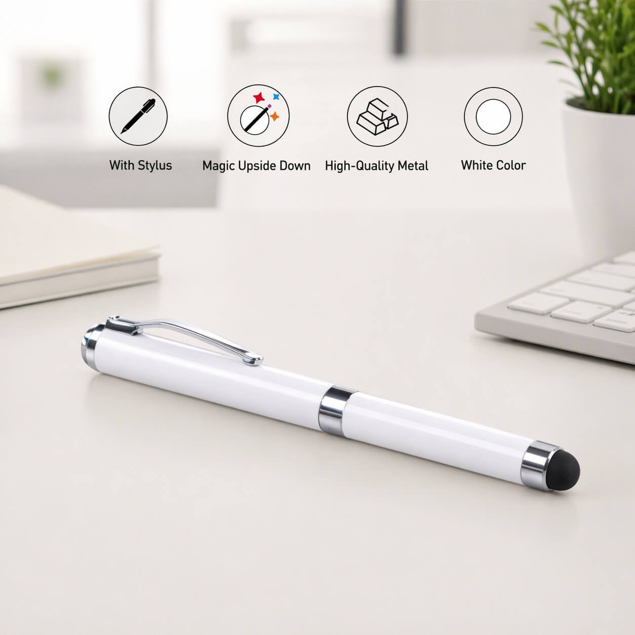 Anti gravity Magic metal pen with Stylus White — corporate gift