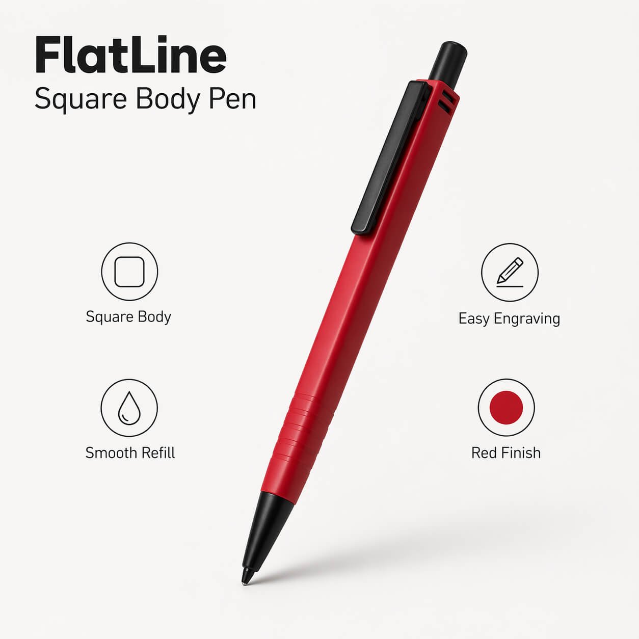FlatLine: Square body pen with super smooth refill Red — corporate gift