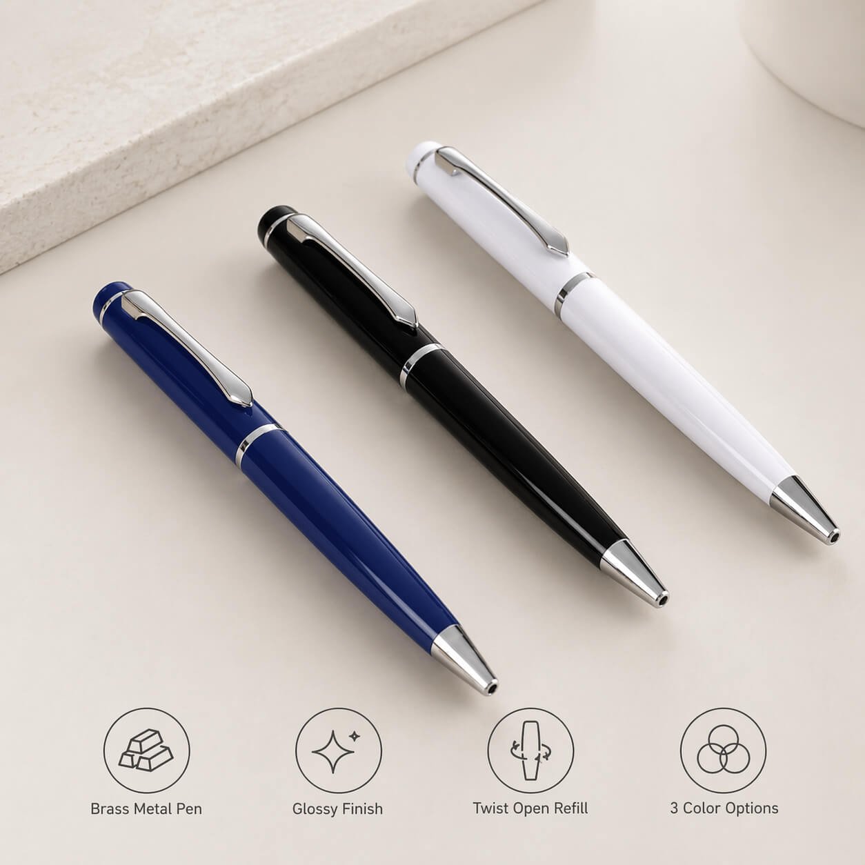 Monarch: Brass metal pen with twist open refill — corporate gift