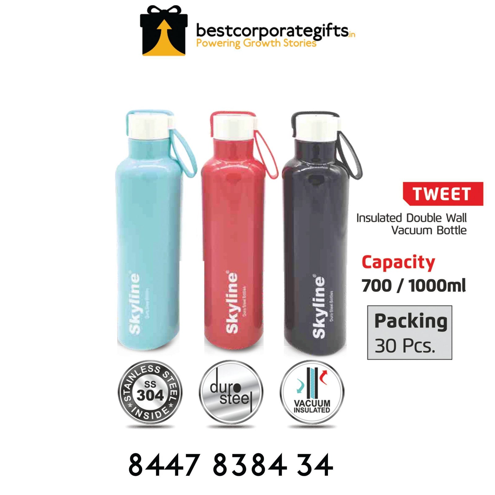 YuBingo Stainless Steel Vacuum Bottle-Tweet - Corporate Drinkware Gift - Water Bottles by YuBingo