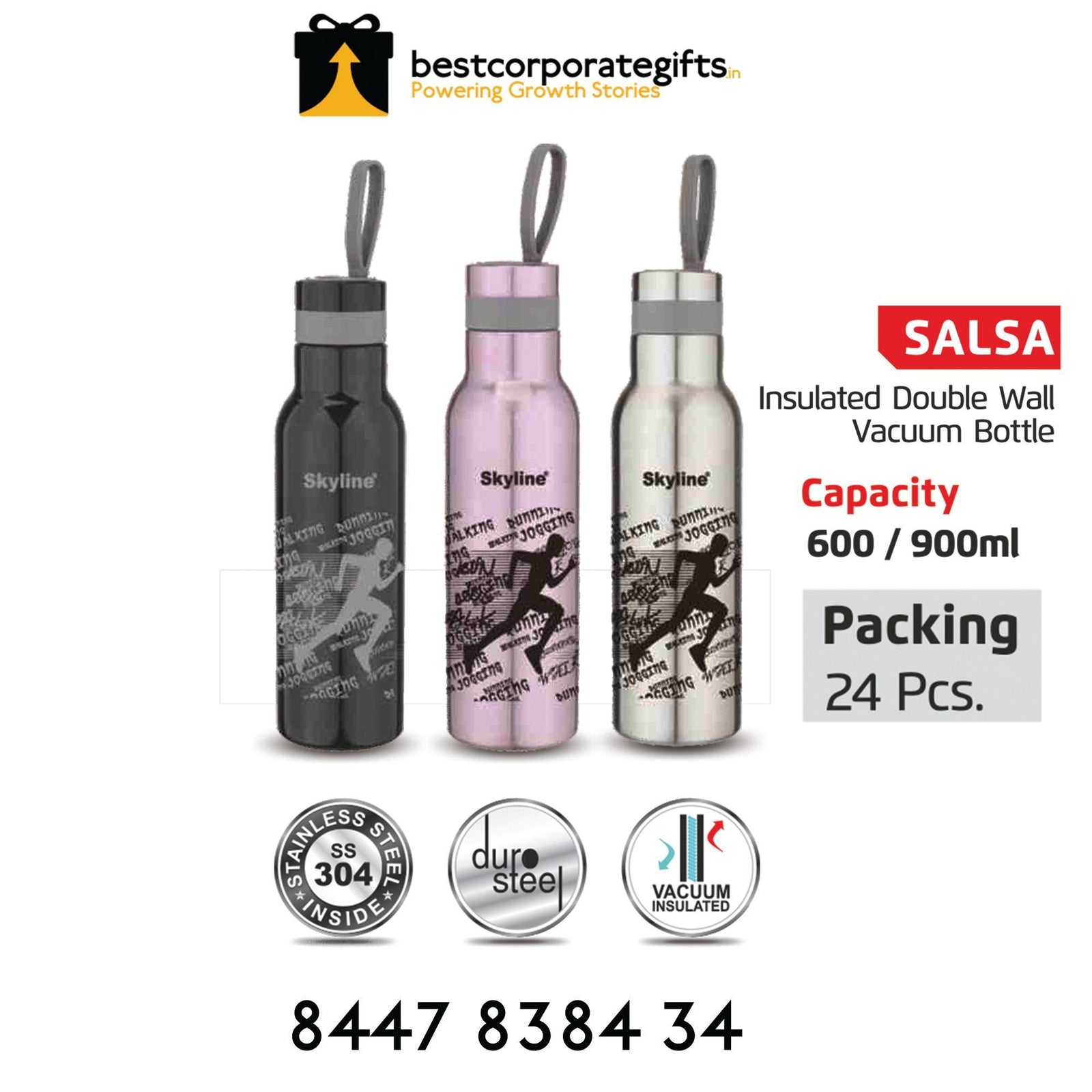 YuBingo Insulated Double Wall Vacuum Bottle-Salsa - Corporate Drinkware Gift - Water Bottles by YuBingo