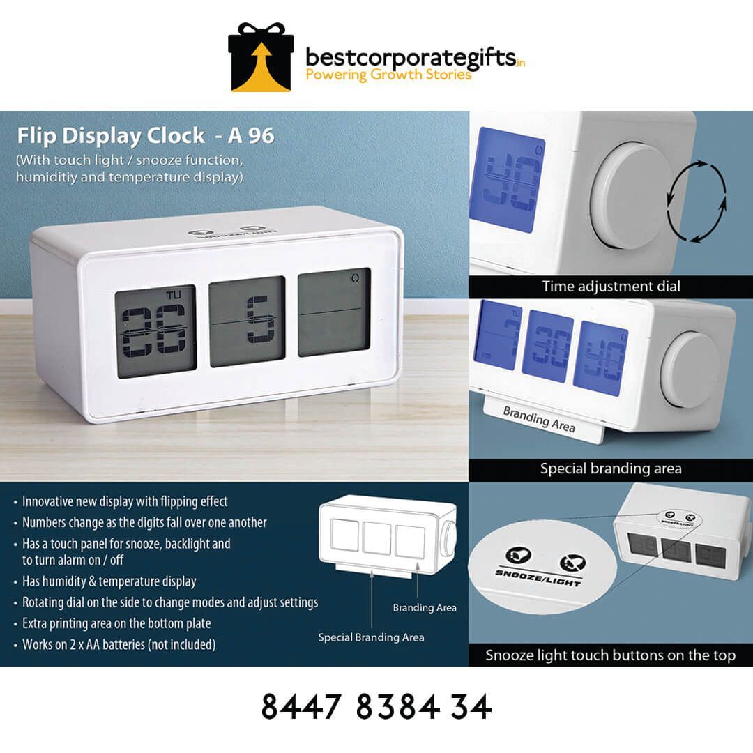 YuBingo Flip Display Clock With Touch Light/Snooze Function - White - Corporate Gift | Product image 2