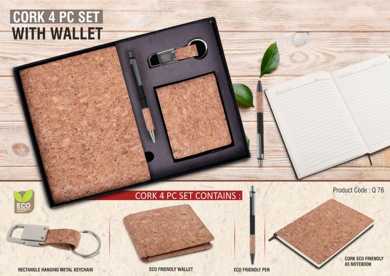 YuBingo Eco-Friendly Cork 4 Pc Gift Set With Wallet, Pen, Keychain, And Notebook - Corporate Gift - image 4