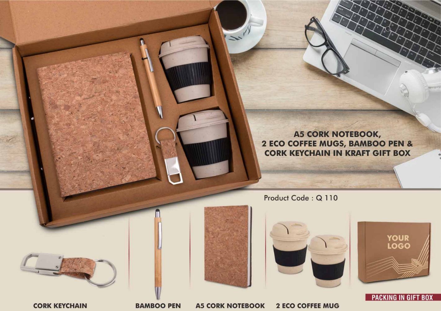 EcoSet 4 - Premium Eco-Friendly Gift Set with Notebook, Bamboo Mugs, Pen & Keychain - View 4