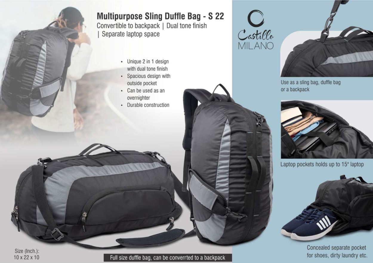YuBingo Multipurpose Sling Duffle Bag - Convertible To Backpack - Dual Tone Finish - Separate Laptop Space - Corporate Gift | Product image 2