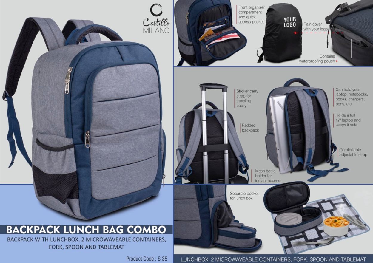 YuBingo Backpack Lunch Bag Kit Combo: Backpack With Lunchbox, Containers, Utensils, And Tablemat - Corporate Gift | Product image 2