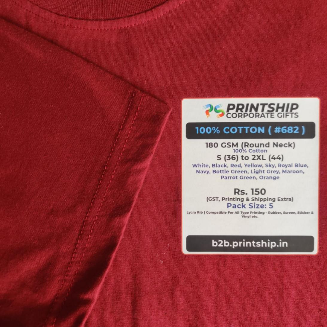 Pure Cotton 682 Round T-Shirt Corporate Gift - Colour 1