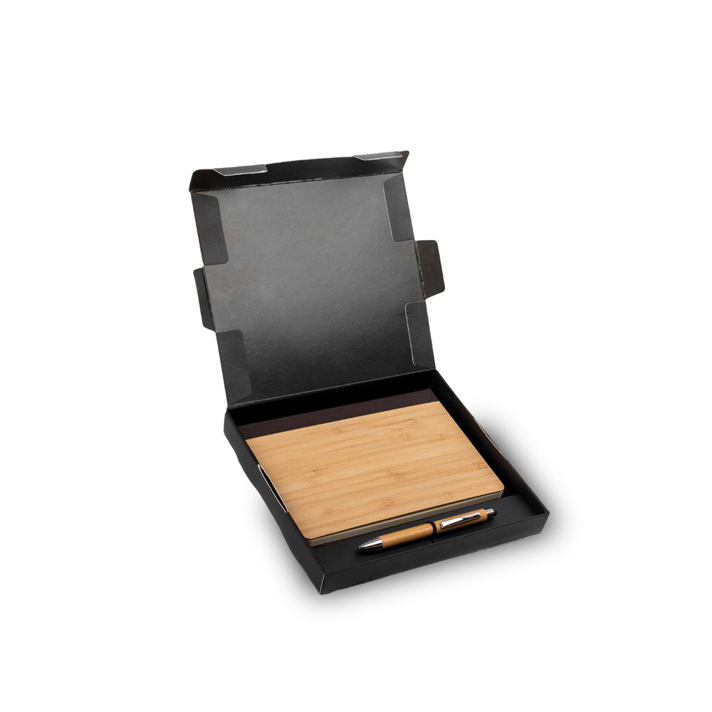 YuBingo Bamboo Notebook With Bamboo Pen Gift Set In Black Texture Box - Corporate Gift - product image