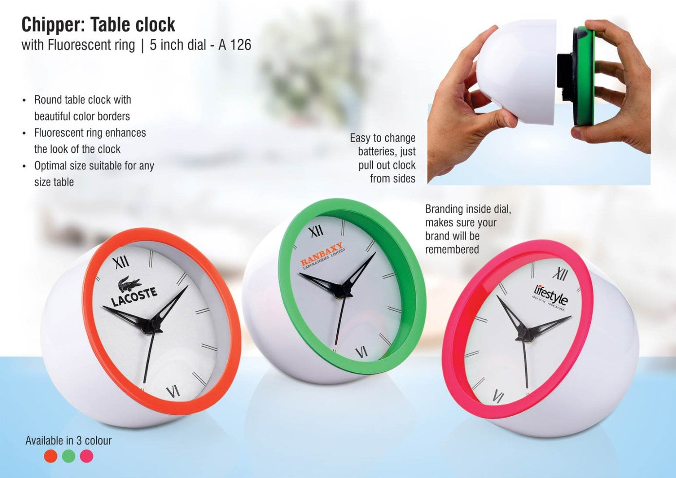 YuBingo Chipper: Table Clock With Fluorescent Ring | 5-Inch Dial | Custom Branding Ready - Corporate Gift | Product image 2
