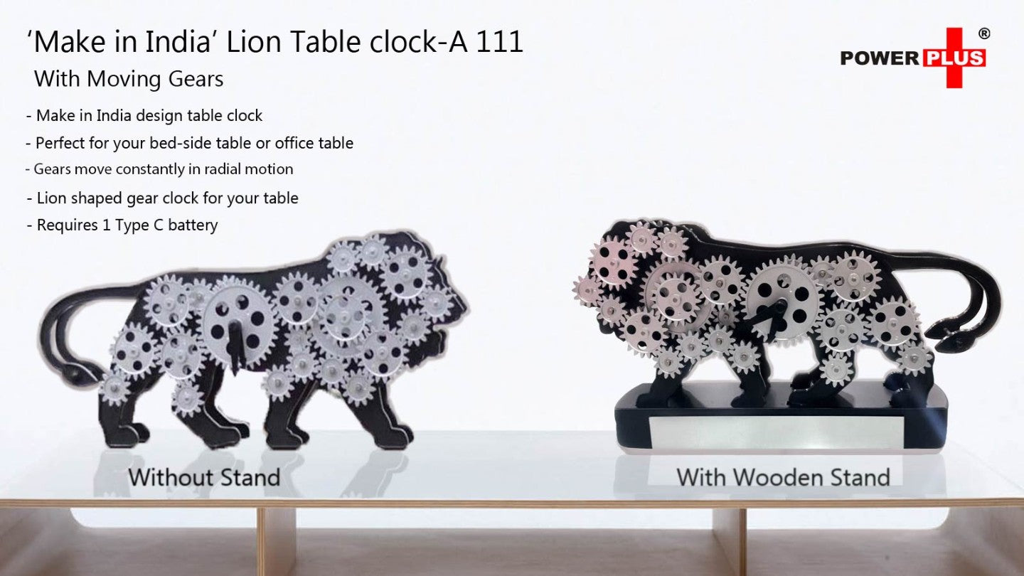YuBingo Make In India Lion Table Clock With Moving Gears - Gray - Corporate Gift | Product image 3