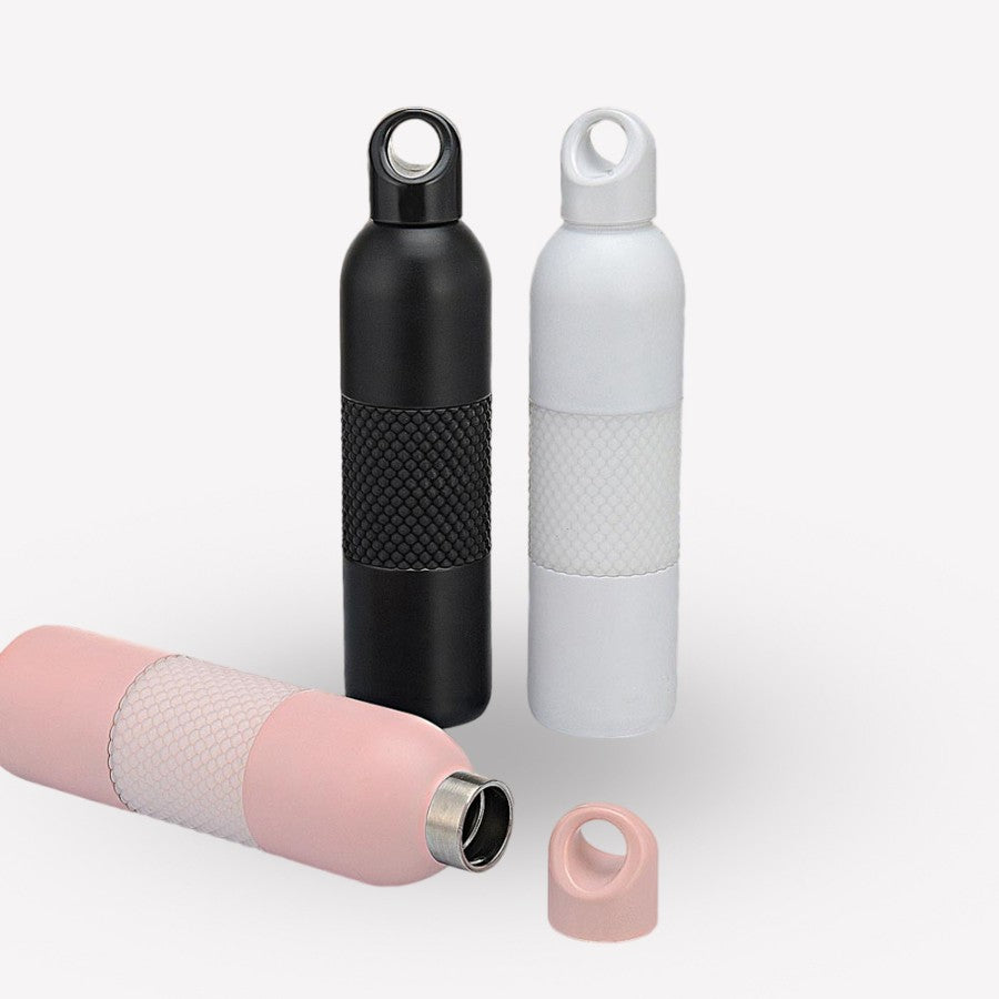 YuBingo Sports Flask with Bubble Grip - 600ml (Black/White/Peach) - Corporate Drinkware Gift - Water Bottles by YuBingo