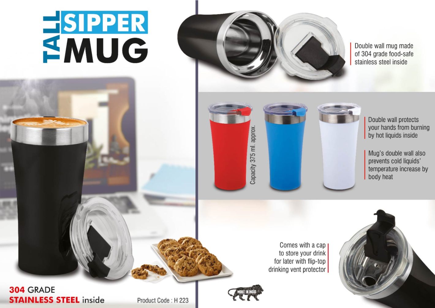 YuBingo H223 - Tall Sipper Mug - 304 Grade Stainless Steel Inside - Capacity 400ml Approx - Corporate Gift | Product image 2