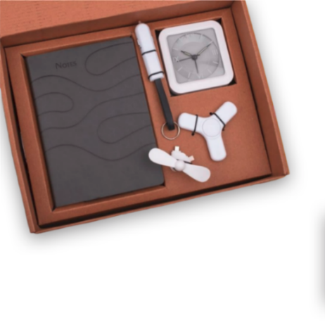 YuBingo 5 In 1 Gray Gift Set: Mobile Fan, Keychain, Spinner, Glow Clock, A5 PU Notebook - Corporate Gift - product image