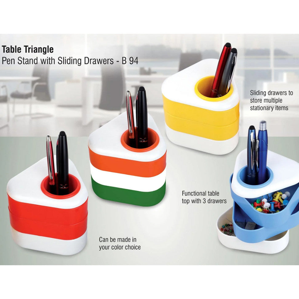YuBingo Table Triangle: Pen Stand with Sliding Drawers - Corporate Gift