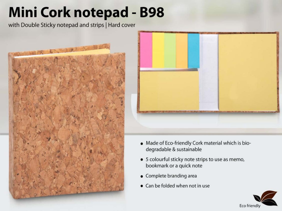 YuBingo Mini Cork Notepad with Double Sticky Notepad and Strips - Corporate Gift
