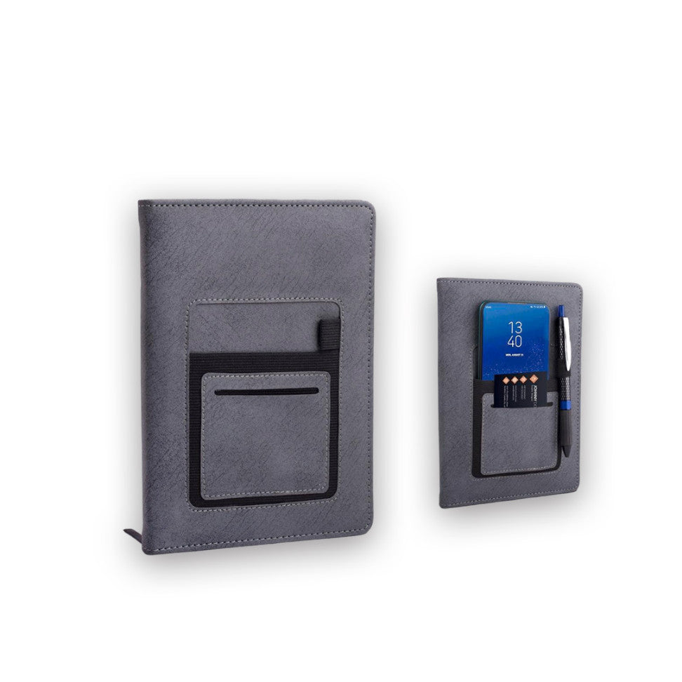 YuBingo Soft Gray A5 Notebook with Mobile Pocket, Card Holder Pocket & Pen Loop by Castillo Milano - Corporate Gift