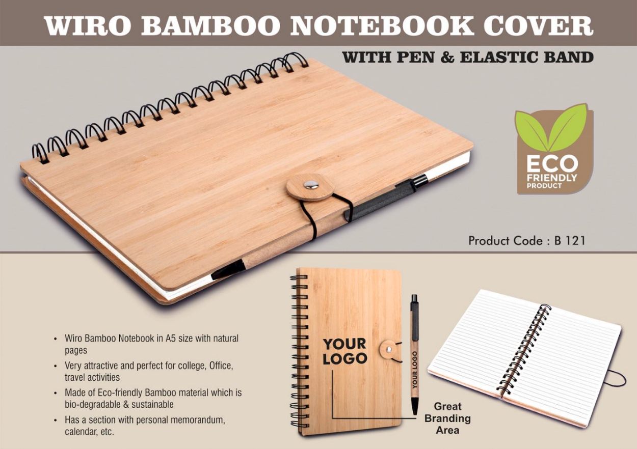 YuBingo Wiro Bamboo Notebook Cover with Elastic Band - Corporate Gift