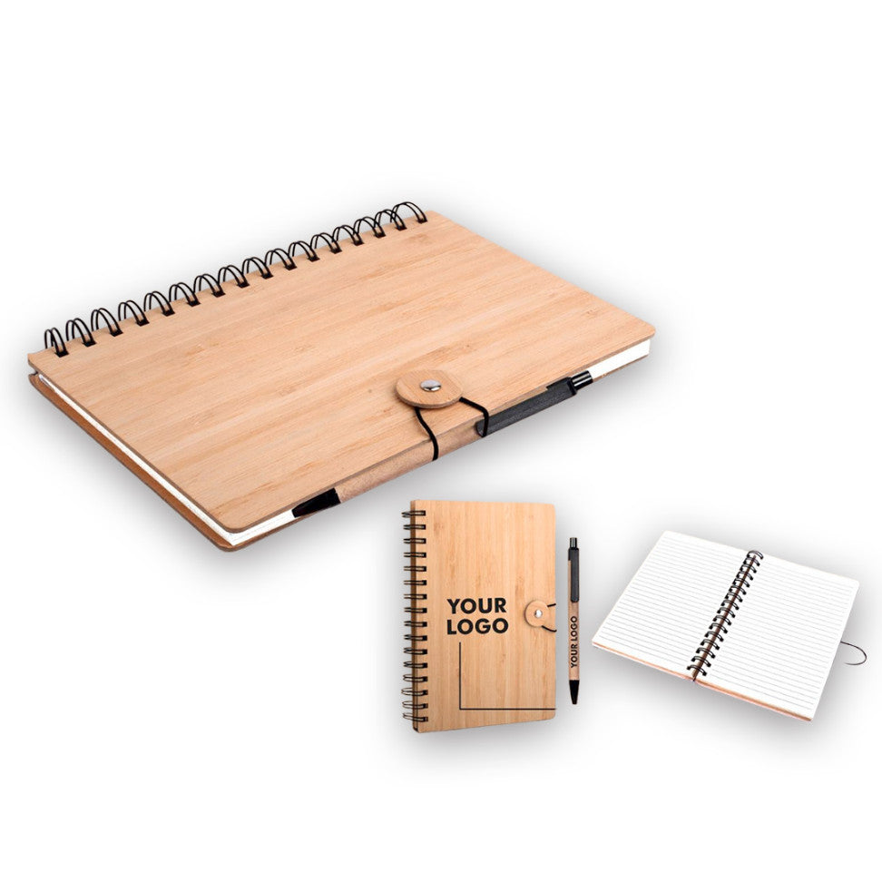 YuBingo Wiro Bamboo Notebook Cover with Elastic Band - Corporate Gift