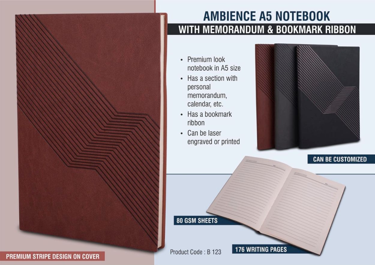 YuBingo Ambience A5 Notebook with Memorandum & Bookmark Ribbon - Corporate Gift