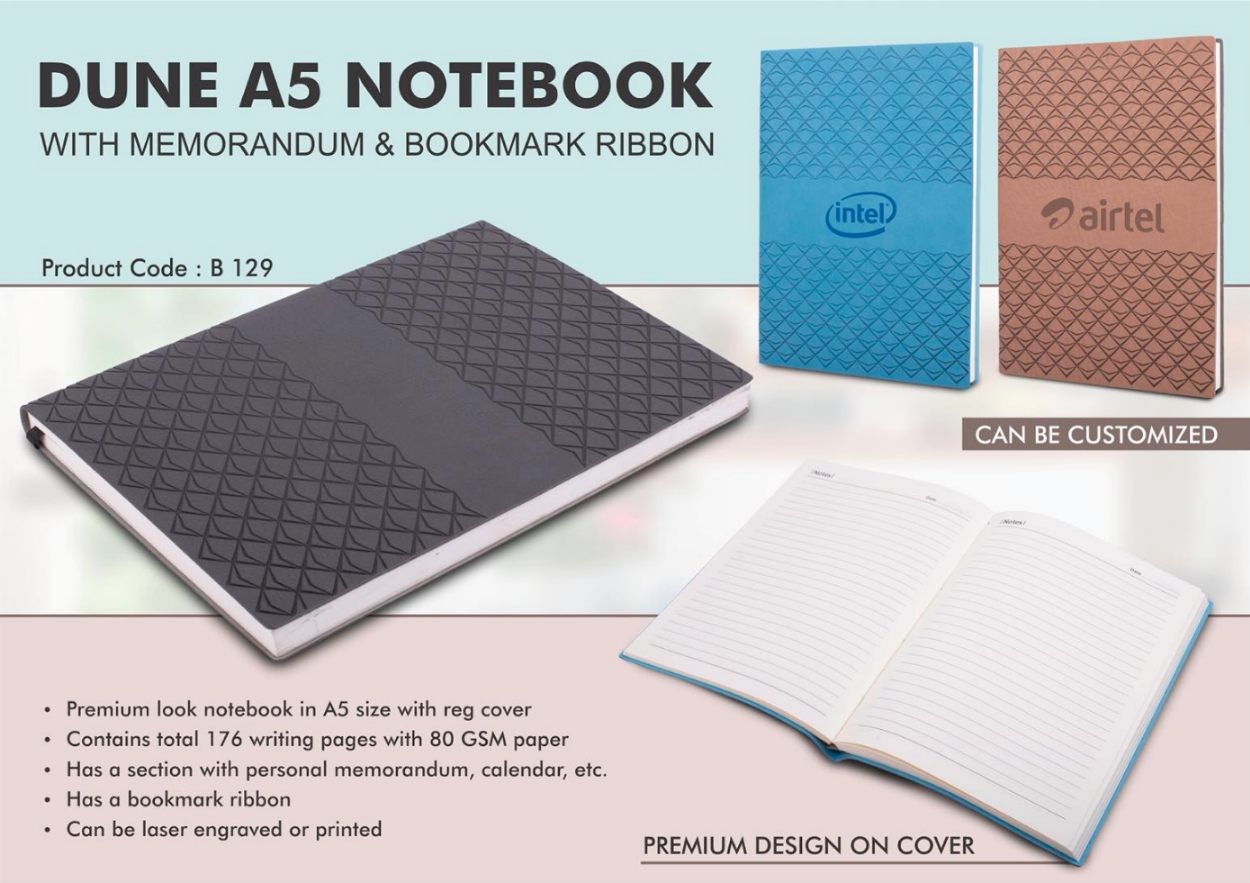 YuBingo Dune A5 Premium Look Notebook with Memorandum & Bookmark Ribbon - Corporate Gift