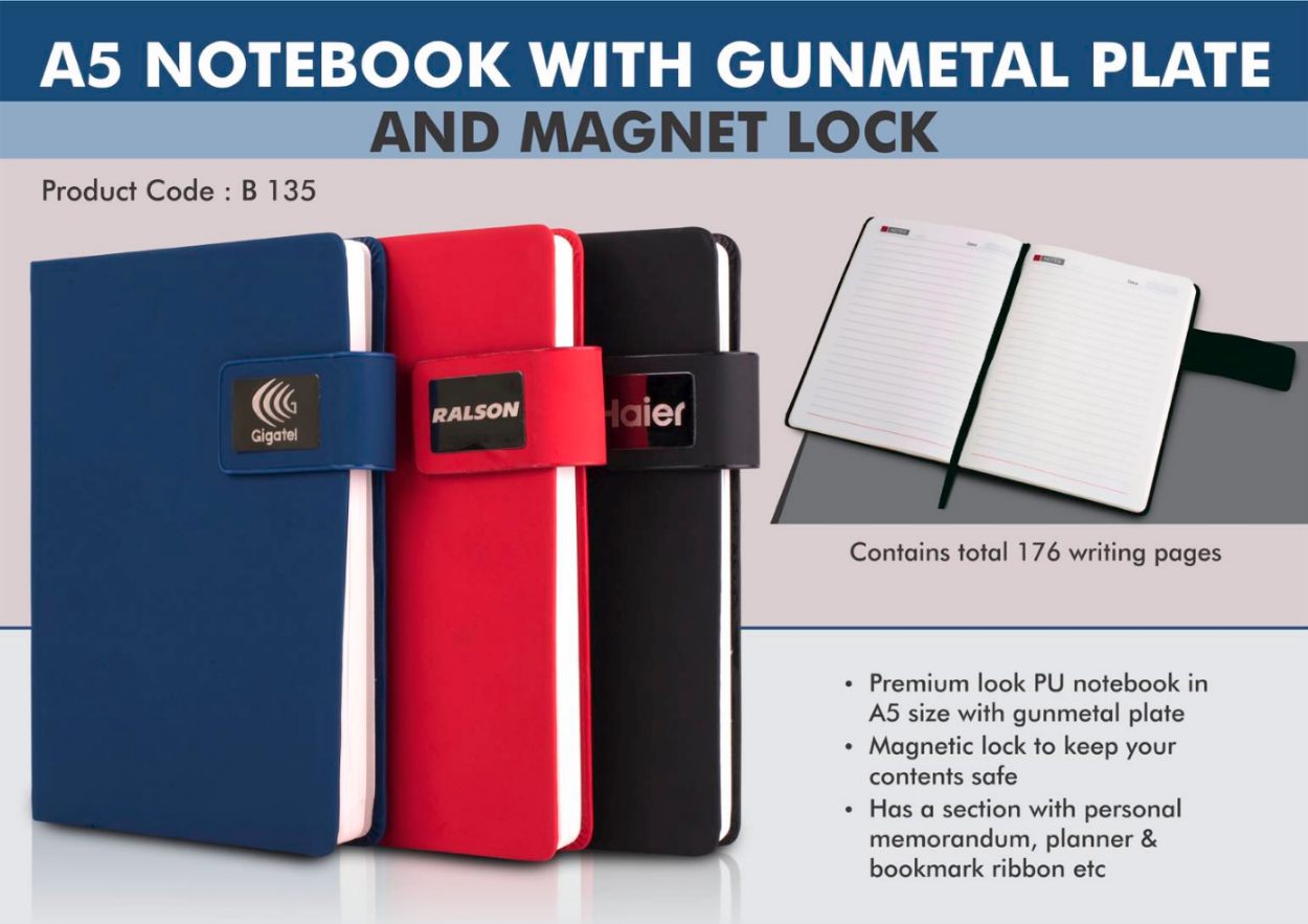 YuBingo A5 Notebook with Gunmetal Plate and Magnet Lock - Corporate Gift