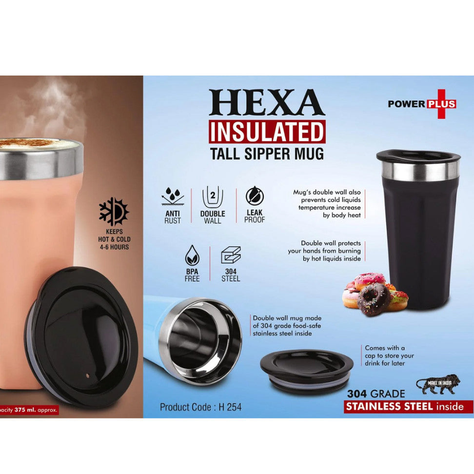 YuBingo H254 - Hexa Insulated: Tall Sipper Mug With Temperature Retention - 375 ML - Corporate Gift | Product image 2